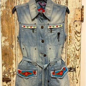 Double D Ranch Beaded & Embroidered Denim Top/Long Vest S
